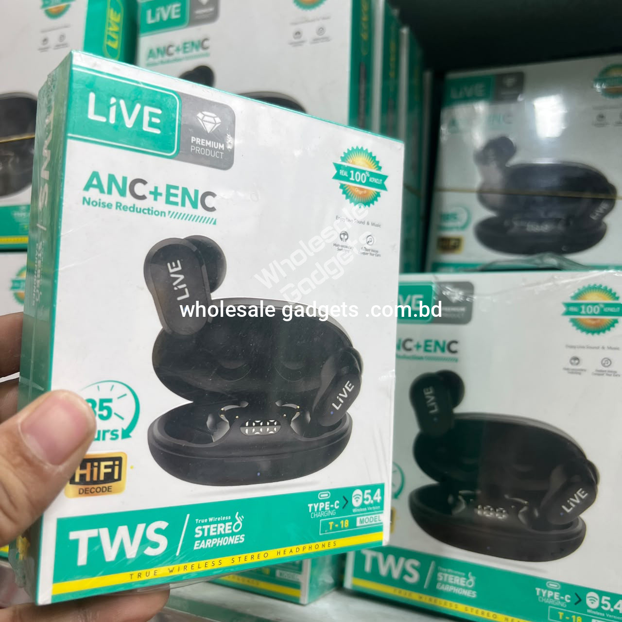 LIVE T-18 Wireless Earbud V5.4 with ANC+ENC, Type-C Charging & 185 Hours Standby