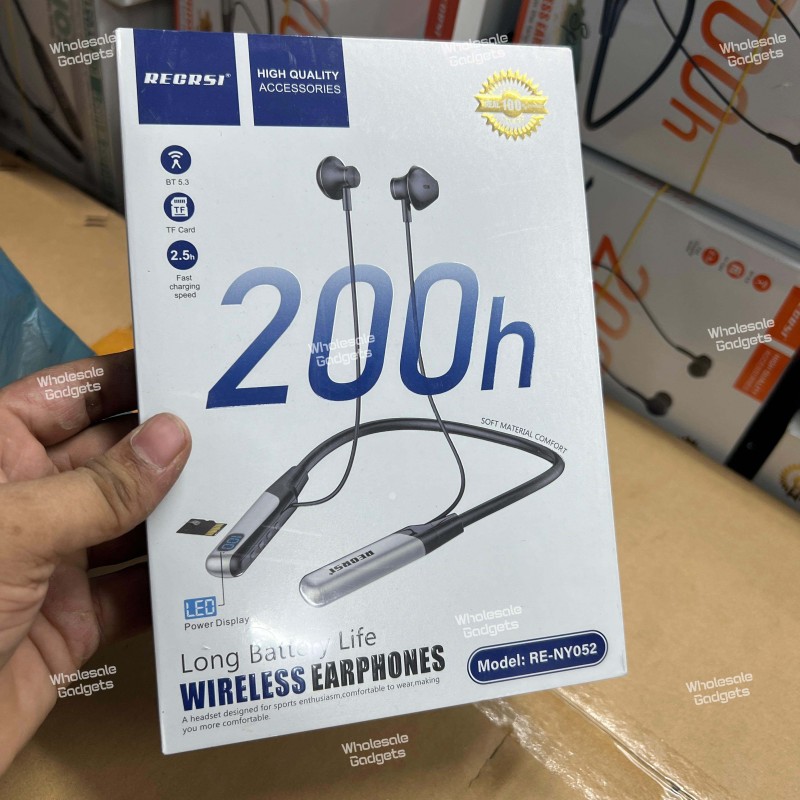 Recrsi RE-NY052 Wireless Neckband Bluetooth Earphones – 200H Backup, Fast Charging