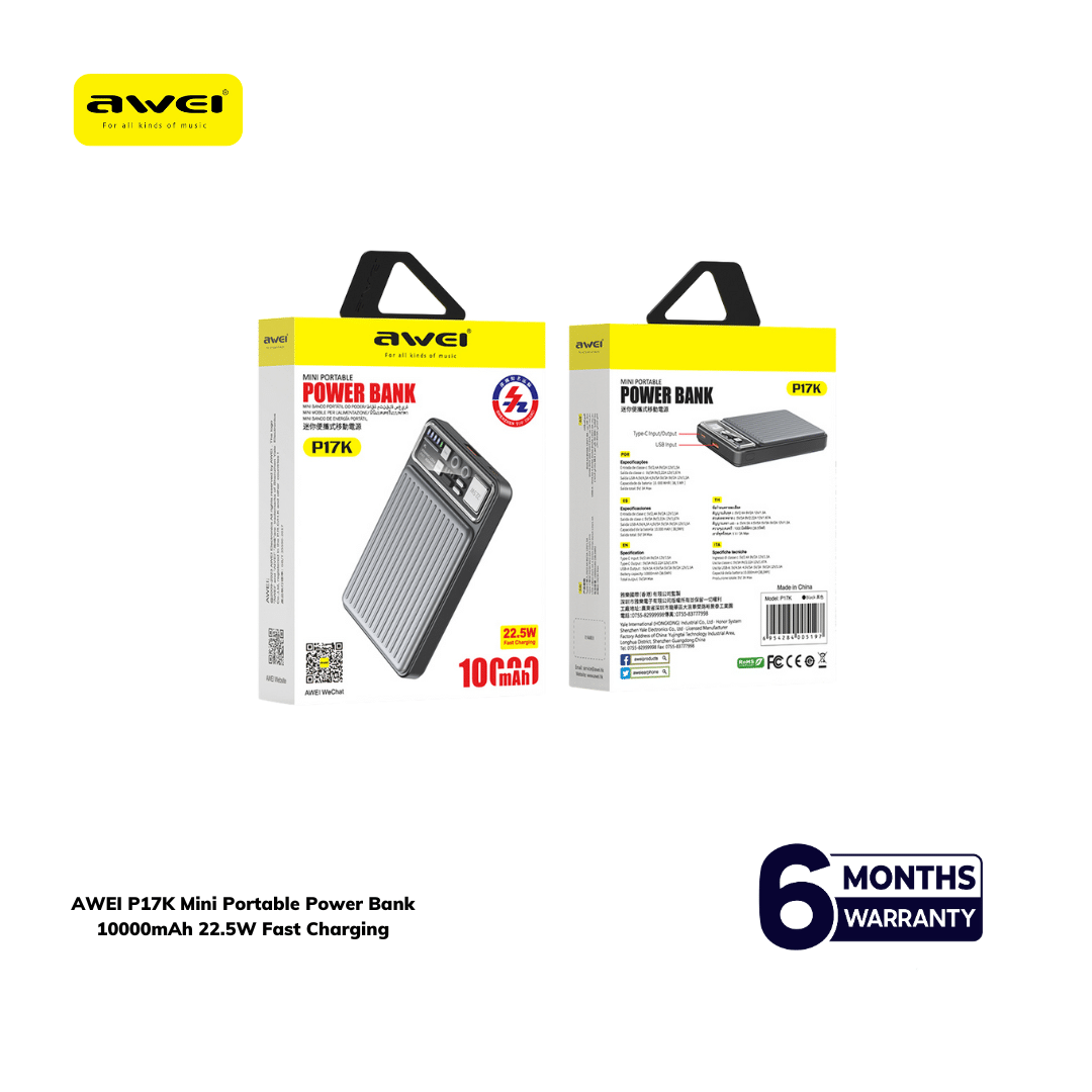 AWEI P17K Mini Portable Power Bank 10000mAh 22.5W Fast Charging
