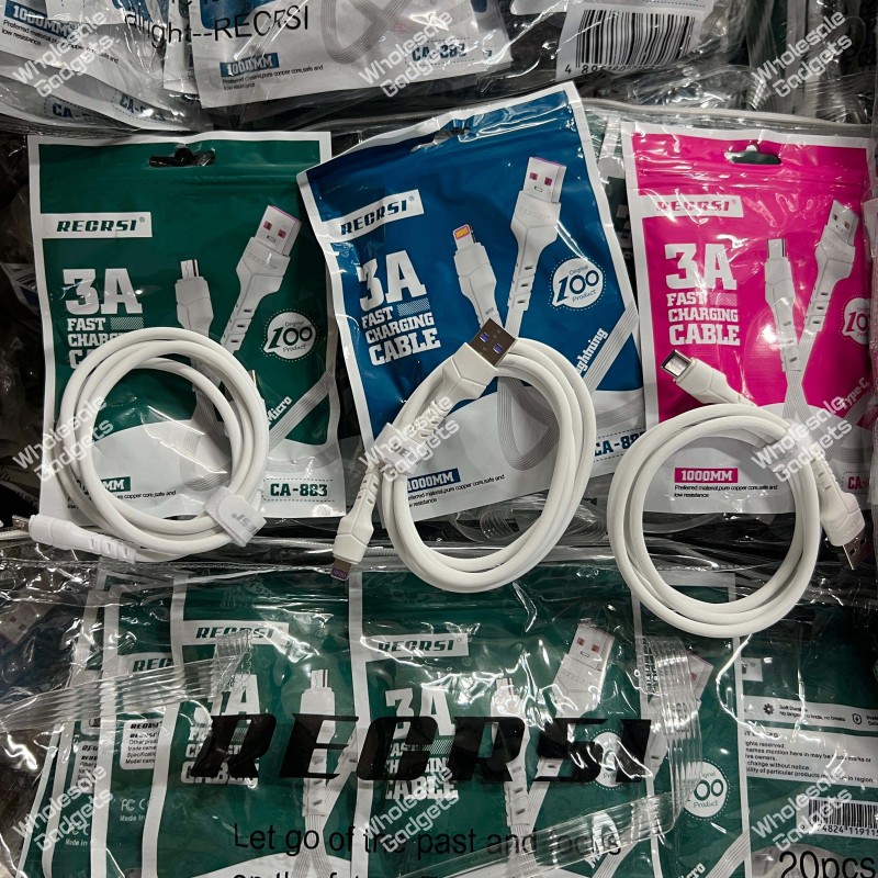 Recrsi CA-883 3-in-1 Fast Charging Cable | Type-C, iPhone, Micro USB | 1 Meter