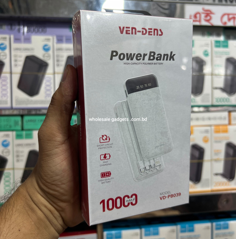 VEN-DENS VD-PB039 20000mAh Power Bank with Built-in Cables