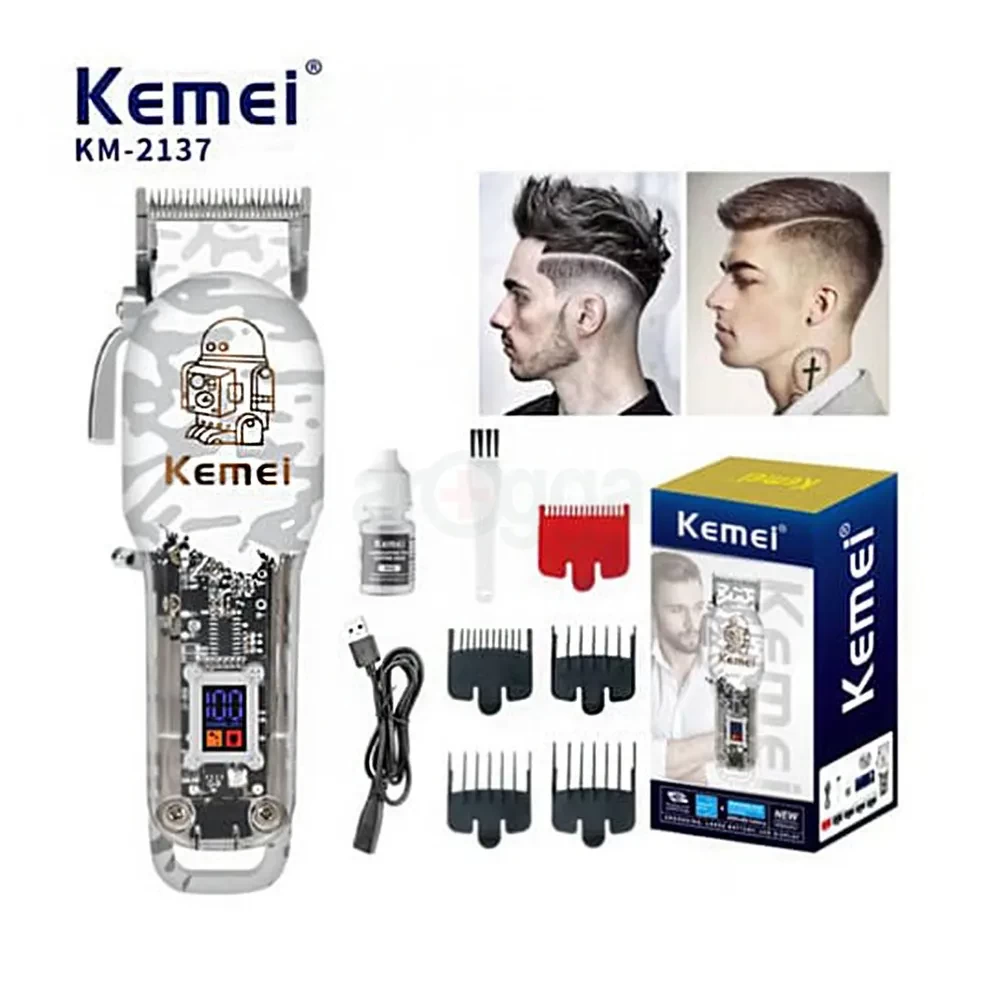 Kemei KM-2137 Cordless Professional Hair Clipper trimmer  – Transparent Design & Smart LCD