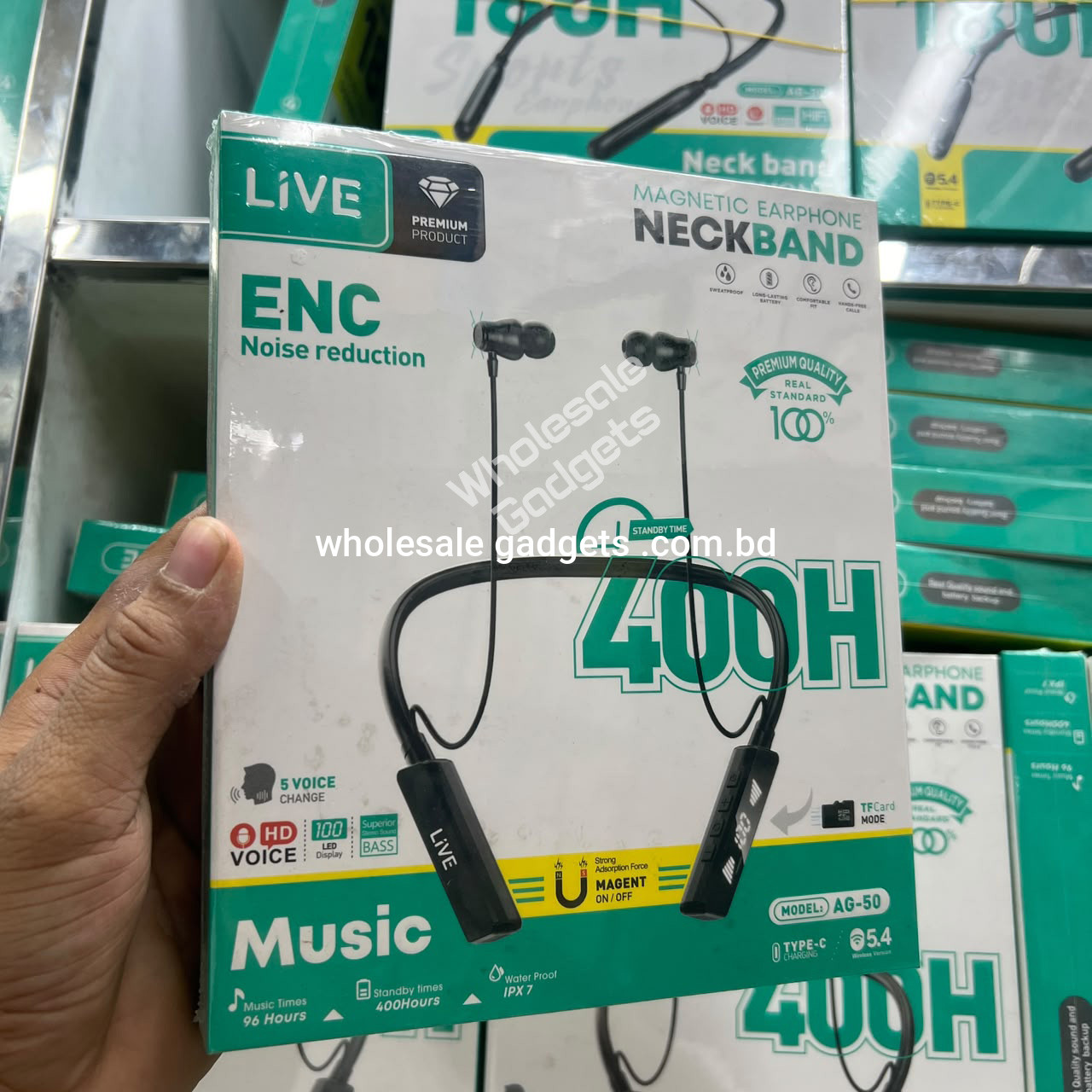 LIVE AG-50 Wireless Neckband V5.4 with ENC, 5 Voice Change, Super Bass & IPX7 Waterproof