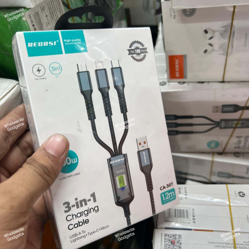 RECRSI CA-307 3-in-1 Charging Cable 100W 6A Max