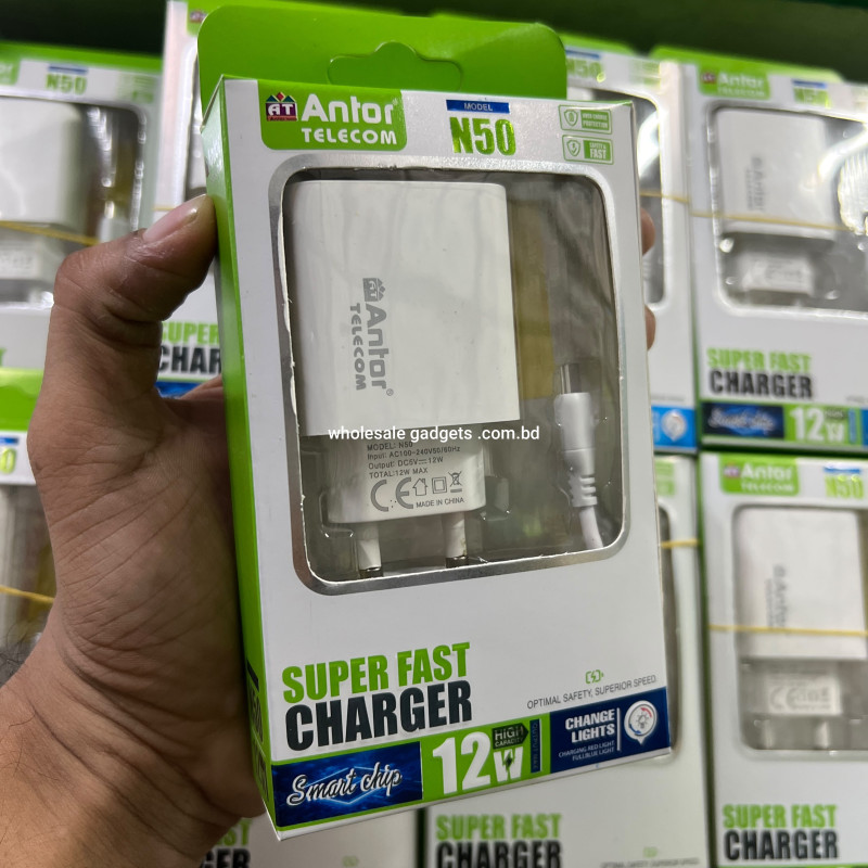 Antor Telecom N50 12W Super Fast Charger with Micro USB Data Cable