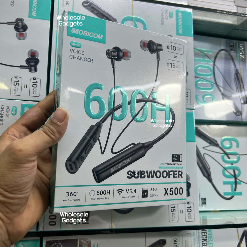 Mobicom X500 Wireless Neckband with Voice Changer & Subwoofer – 600H Standby Time